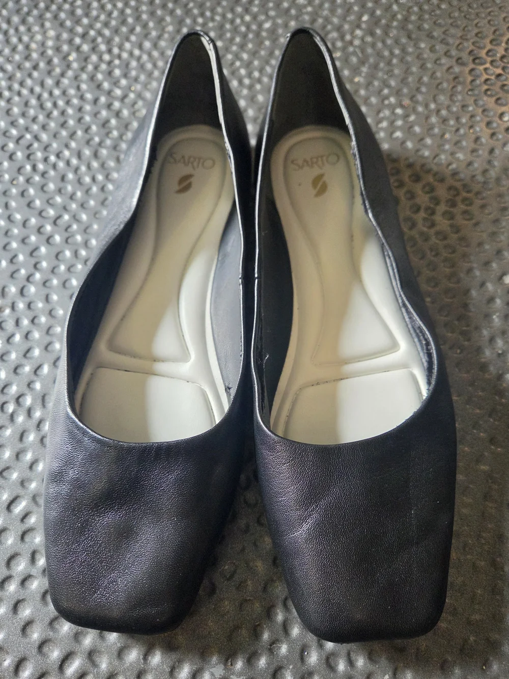 SARTO By Franco Sarto Black Squared-Toe Leather Flats